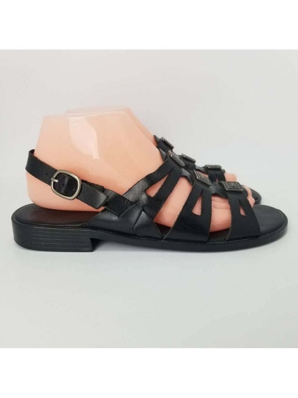 Montego Bay Club Womens Slingback Sandals Black Leather Buckle 9